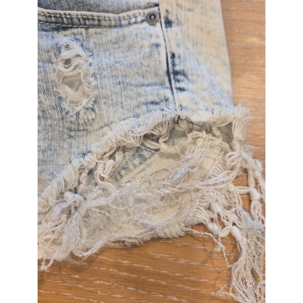 Y2K Acid Wash Distressed Denim Micro Shorts Frayed Cut Off Low Rise Grunge 9